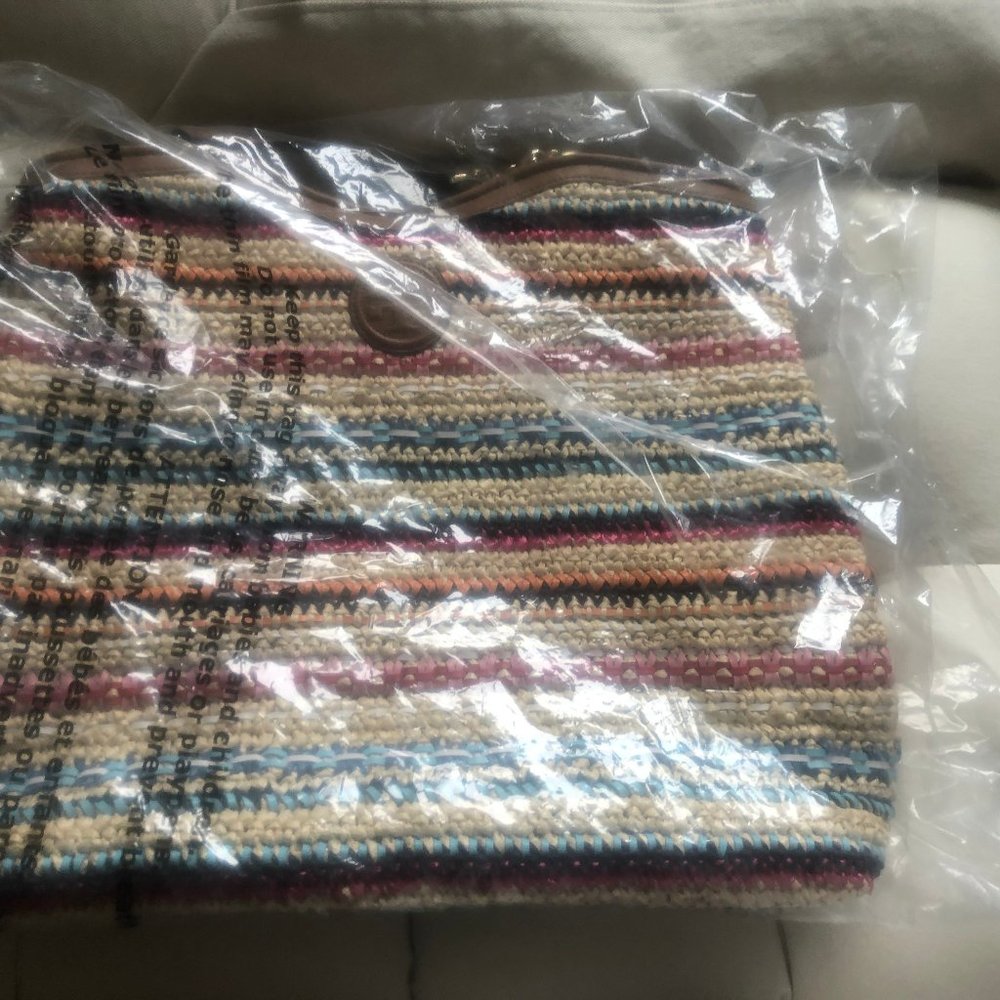 Tory Burch Marion  Straw Leather Handbag Tote